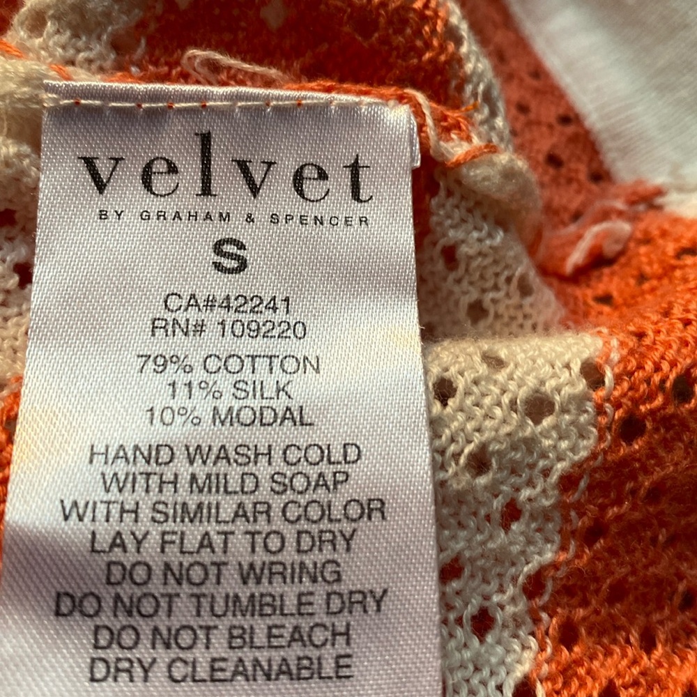 Velvet by Graham & Spencer Orange and White Silk Blend Striped Sweater - Picture 8 of 12